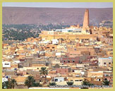 View of Ghardaia with its distinctive tapered minaret in the M'Zab Valley UNESCO world heritage site, Algeria